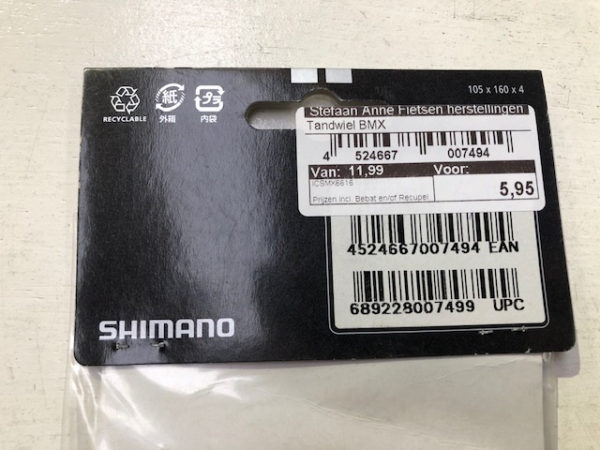 Tandwiel BMX SHIMANO CSMX66 16T